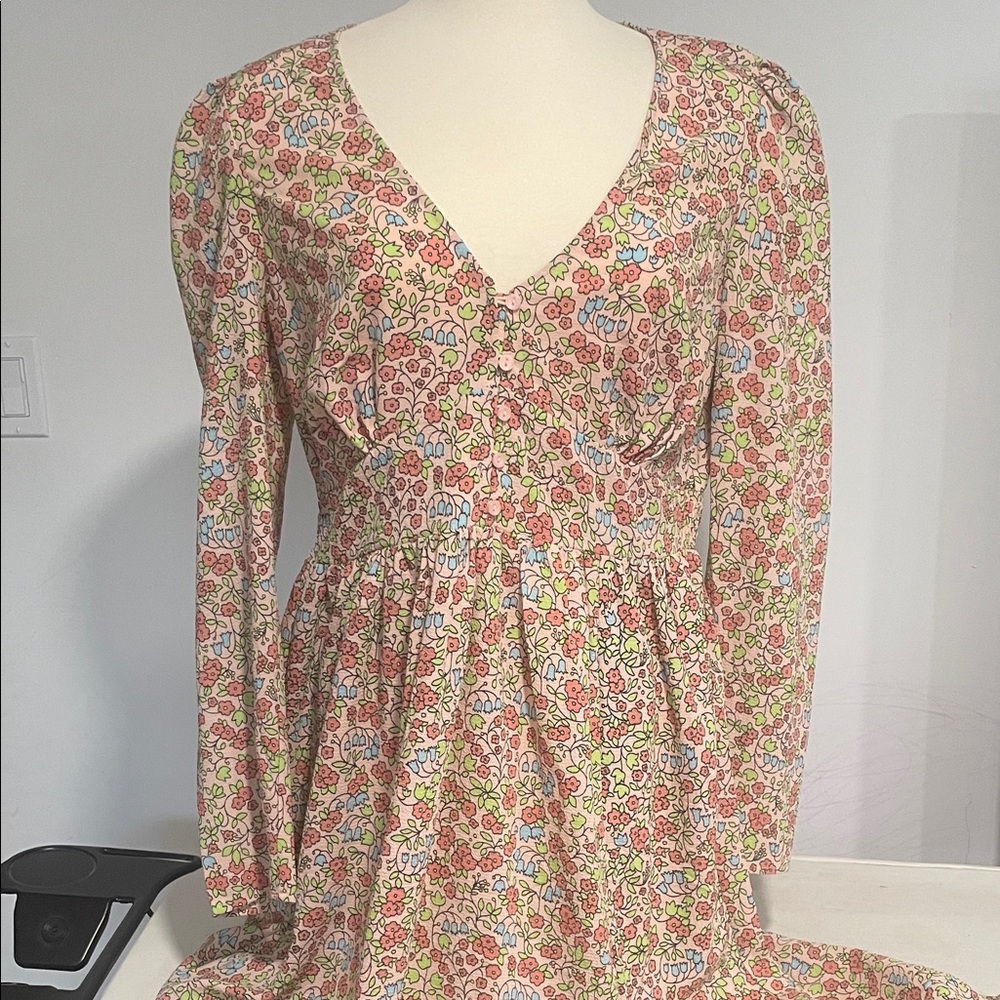 Monki Multicolor Floral Midi Length Dress  with Front Button detail and slit NWT